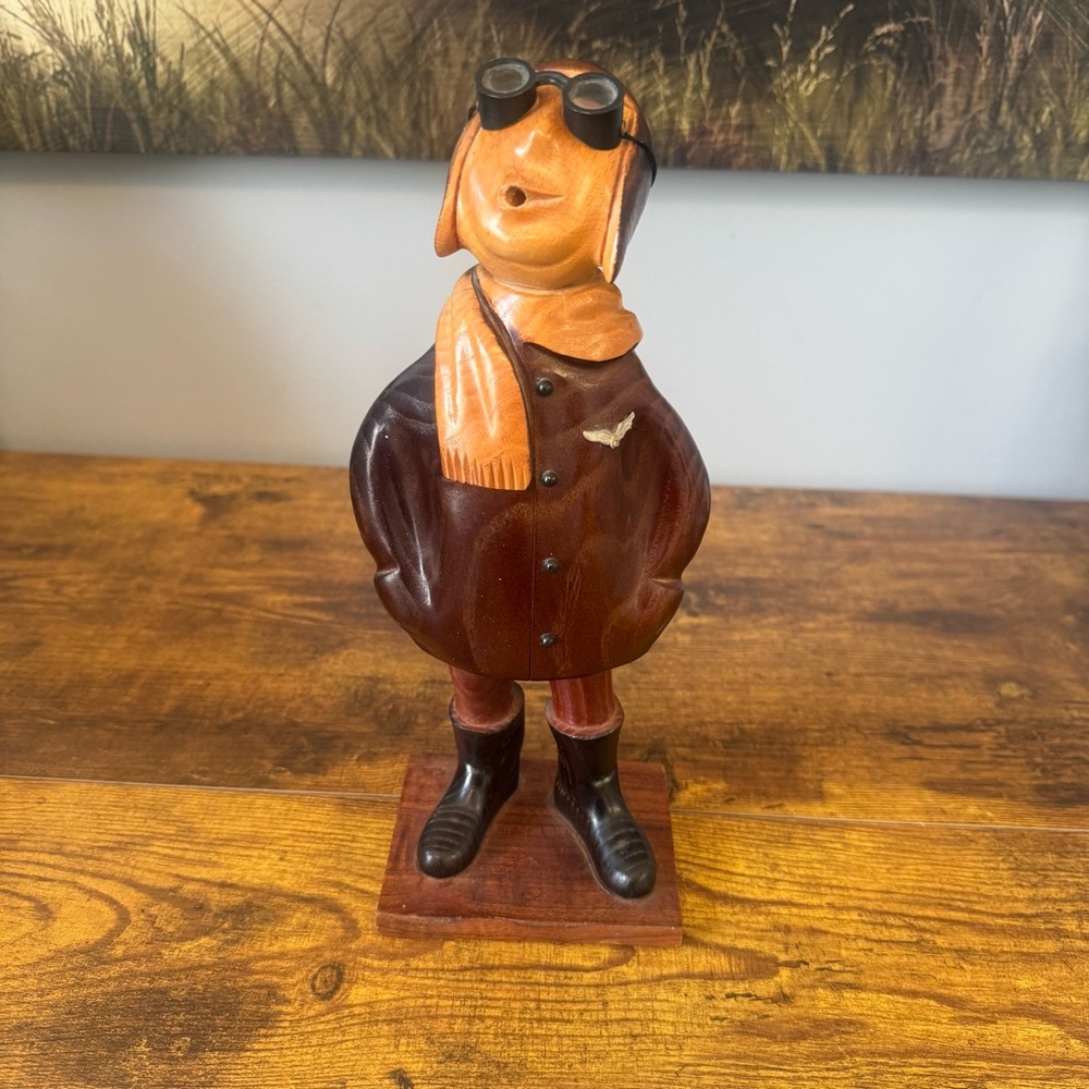 Romer Cormano Vintage Italian Wood Pilot Aviator Figurine Goggles Made In Italy